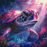 Preview image of sea turtle diamond painting with colorful reef, 50x50cm kit featuring resin drills and premium soft canvas for aquatic art fans.